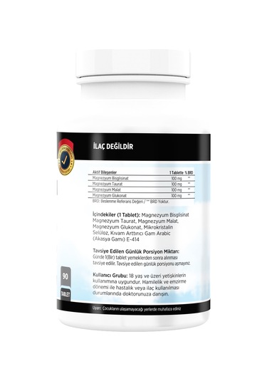 Magnezyum Elementleri Magnesium Bisglisinat Malat Taurat Glukonat 90 Tablet