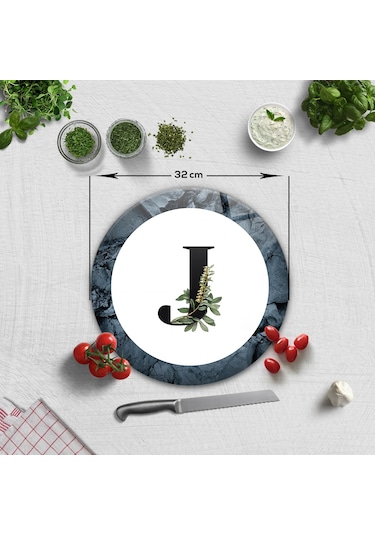 Decorita Cam Kesme Tahtası - Cam Kesme Tablası - Harfli Tasarım J Çap 32 CM