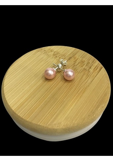 Pembe İnci Küçük Top Gümüş Küpe 6 Mm