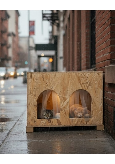 Reyo Kedi Evi Dış Ortam Uygun Ahşap Kedi Evi Double Osb 61 x 41 x 36 CM