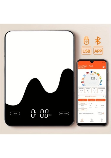 Honeybeeshop Beyaz 1 Adet Akıllı Dijital Gıda Tartısı Besin Hesaplayıcılı Usb Şarj Edilebilir Gram Ons Diyet Keto Makro Kalori Takibi 9.98kg Beyaz