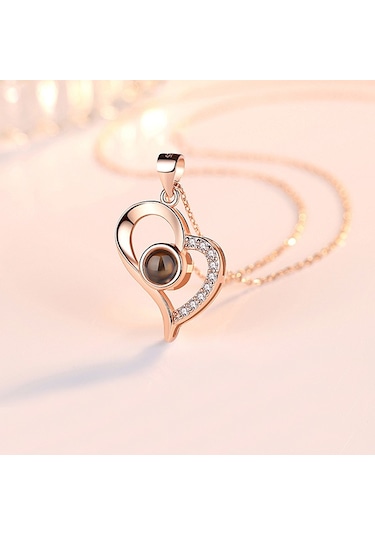 Chavin 100 Dilde Seni Seviyorum Rose Kalp Kolye Ed06Rs Kırmızı