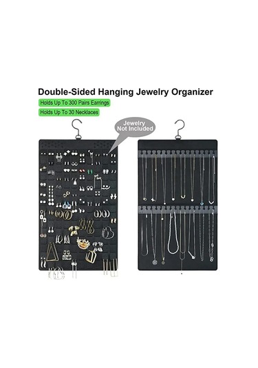 Kangvka Felt Materyal Kapaklı Çift Taraflı Mücevher Organizer - Duvar Takılı Kolye, Bilezik, Küpe Ve Yüzük Saklama Kutusu Siyah