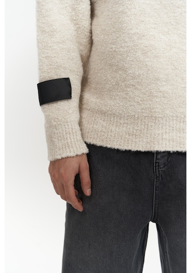 Zane Fermuar Detay Bej Erkek Triko Kazak Bej