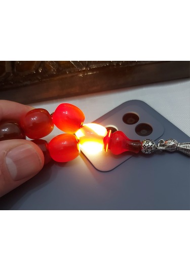 Osmanlı Benzetme Fıçı Kesim Sıkma Kehribar Tesbih Ölçü 13.5x13.5