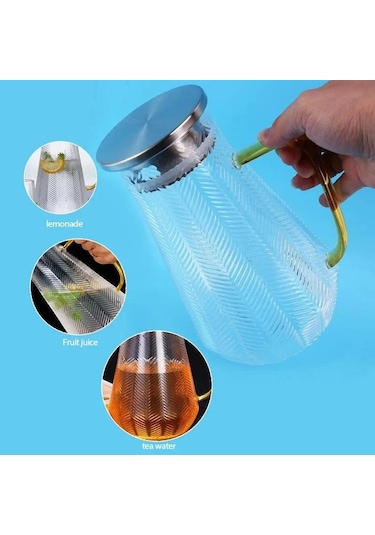 Kapris Metal Kapaklı Tırtıklı Cam Sürahi 1500 Ml Sa6860