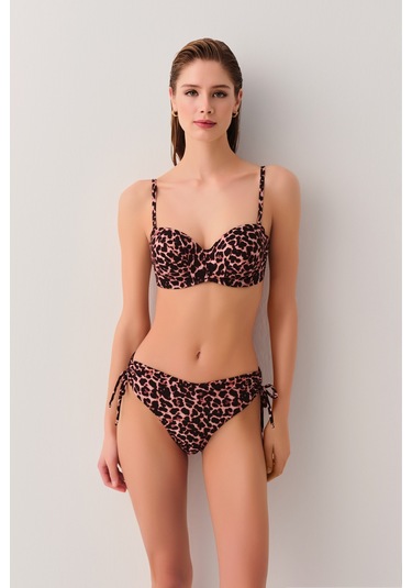 Suwen Leopard Yanı Büzgülü Bikini Alt Sb25415543543 Leopar Desenli