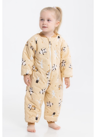 Kız Erkek Çocuk Kalın Elyaf Dolgulu 2.5 Tog Desenli Uyku Tulumu-krem Krem