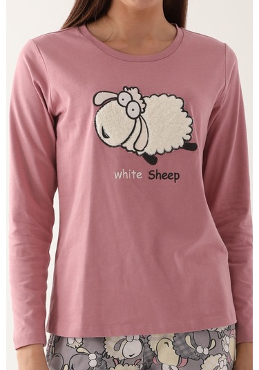 Arnetta White Sheep Pembe Kadın Uzun Kol Pijama Takım