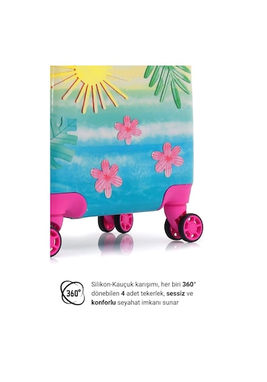 Gedox Kids Pembe Flamingo Ve Güneş Desenli Kız Çocuk Valizi 153.03 Pembe Flamingo Ve Güneş