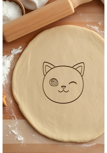 Tatlı Kedi Kurabiye Kalıbı, Hamur Şekillendirici, Bisküvi Kalıbı, Kolay Kesim Ucu Beyaz