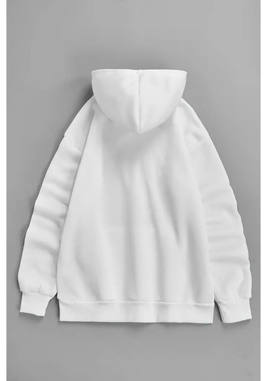 Unisex Beyaz Kapüşonlu Sweatshirt Shıne Bright ,baskılı Şardonlu Kalın Kumaş Beyaz