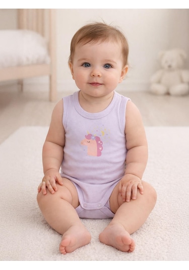 Civil Baby Unicorn Baskılı 0-3 Yaş Çıtçıtlı Badi - Lila