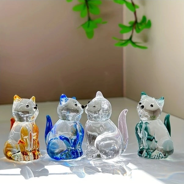 Trendooze Yeşil Kristal Kedi Heykeli, Masüstü Dekor, Hediye, Sunshine022 Yapımı