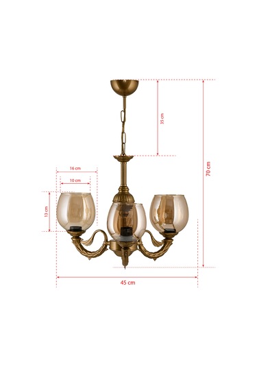 Dede Üç Kollu Riga Zamak Avize Eskitme Bal Camlı