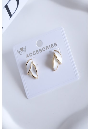 Demokan Mineli Küçük Yaprak Küpe Beyaz