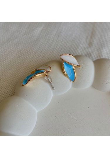 Demokan Mineli Küçük Yaprak Küpe Beyaz