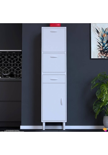Modilayn Vio Çok Amaçlı Dolap: 35x163.4x32,5 Cm Ölçülerinde, Çekmeceli Ve Kapaklı Mutfak Dolabı. Beyaz Modilayn Vio Çok Amaçlı Dolap: 35x163.4x32,5 Cm Ölçülerinde, Çekmeceli Ve Kapaklı Mutfak Dolabı. Beyaz