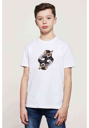 Qivi Dj Monkey Baskılı Unisex Çocuk Beyaz Tshirt