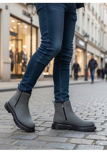 Ba0777 Süet Füme Çift Fermuarlı Erkek Yarım Bilek Bot Füme