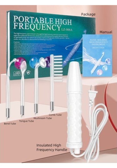 4'ü 1 Arada Yüksek Frekanslı Yüz Temizleme Ve Sıkılaştırma Cihazı - Cam Tüplü Elektroterapi Aleti 9868