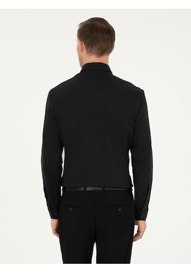 Cacharel Siyah Slim Fit Pamuk Karışımlı Klasik Gömlek