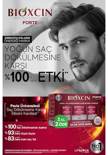 Bioxcin Forte Şampuan Tüm Saç Tipleri Için 3x300ml - Yoğun Dökülme Şampuanı Avantajlı Paket