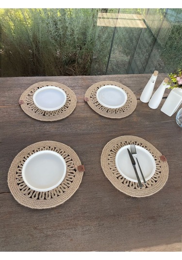 4 Kişilik Yuvarlak Amerikan Servis Özel Tasarım Jüt 33 X 33 Cm Natural