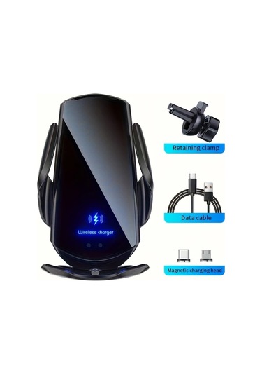 Xuweiwei Siyah Manyetik Araba Kablosuz Sarj Standi Cep Telefonu Tutucu Hizli Sarj Otomatik Sıkma Samsung İphone Uyumlu Xiaomi Icin Siyah