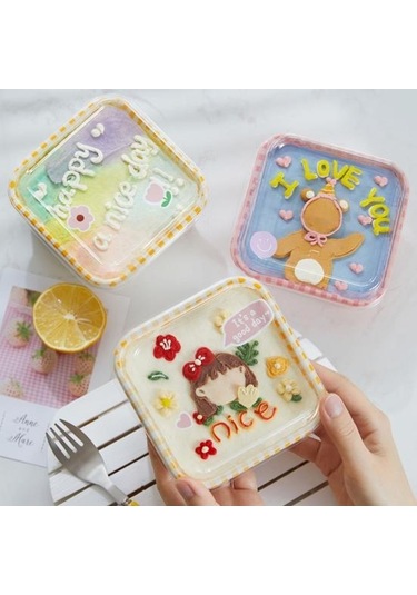 Pembe 10 Adet Tek Kullanımlık Kek Kutusu Şeffaf Kapaklı Su Geçirmez Yağ Geçirmez Paket Kare Sevimli Damalı Pasta Kutusu Tatlı Dükkanı İçin Pembe