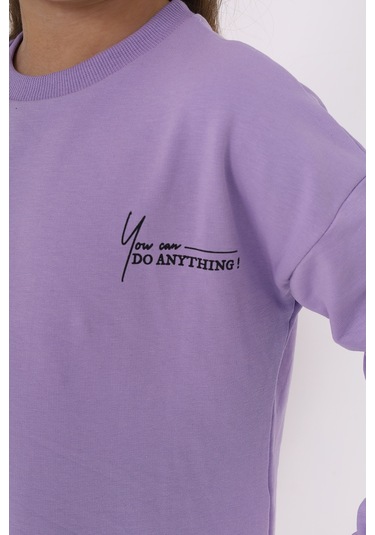 Toontoy Kız Çocuk Göğsü Yazı Baskılı Elbise Lila