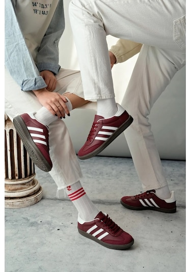 Muggo Jabbar Unisex Ortopedik Günlük Garantili Bağcıklı Yürüyüş Koşu Sneaker Spor Ayakkabı Bordo