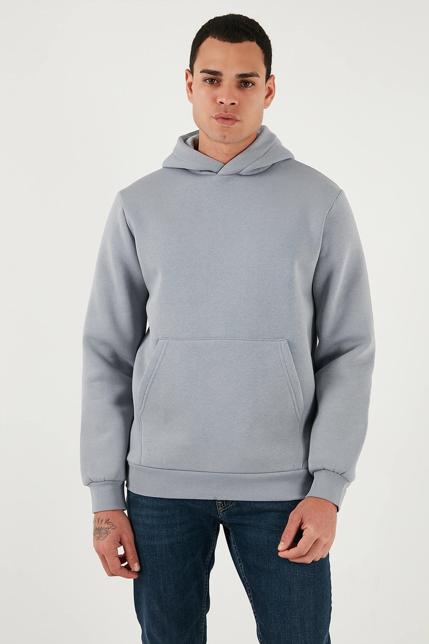 Buratti Regular Fit Kapüşonlu Kanguru Cepli Içi Tüylü Yumuşak Şardonlu Erkek Sweat 5905281 Açık Gri