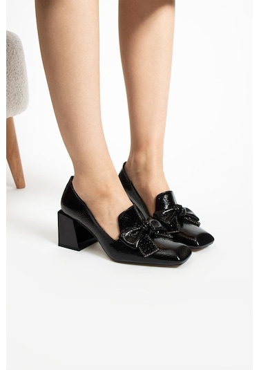 Paris Shoes Paris Siyah Lazer Desenli Topuklu Ayakkabı-siyah Siyah