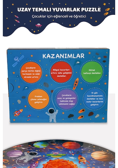 Mert Bebek Uzay Temalı 49 Parça Yuvarlak Çocuk Puzzle 3+ Yaş Eğitici Büyük Boy Puzzle 48 Cm Astronot