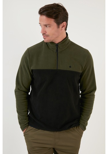 Buratti Regular Fit Anti-Pilling Tüylenme Yapmayan Dik Yaka Kışlık Şardonlu Erkek Polar 5906016 Haki