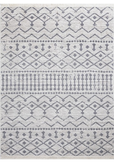 Bohem Serisi Çift Taraflı Dokuma Pamuklu Kilim Gri - Beyaz