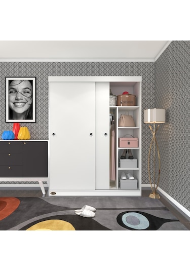 Kenzlife Gardırop Sürgülü Kapaklı Kapılı 140 Papatya Byz Gardolap Dolap
