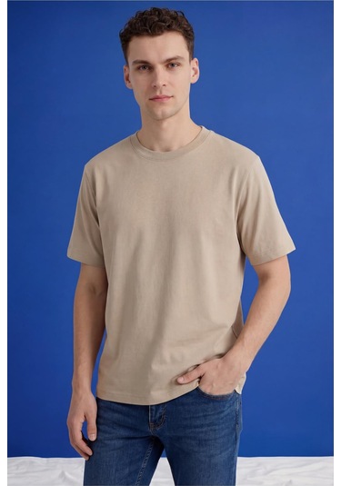 Freemen Erkek Oversize Tişört Nefes Alan Yumuşak Dokulu Terletmeyen Rahat Kalıp Basic-399 Bej