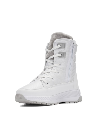 Günlük Kadın Kar Botu Kürklü Bağcıklı Fermuarlı Rahat Yüksek Kalın Tırtıklı Taban Bootie 815 Beyaz
