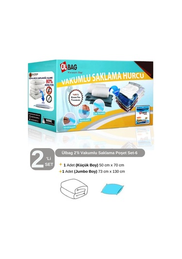 2'li Vakumlu Hurç Seti - 6 1 Ad. Orta Boy - 1 Ad. Büyük Boy Yastık, Yorgan Vakumlu Poşet Şeffaf