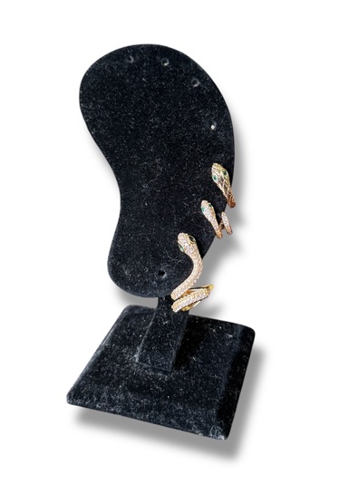 Üçlü Taşlı Yılan Görünümlü Çelik Küpe