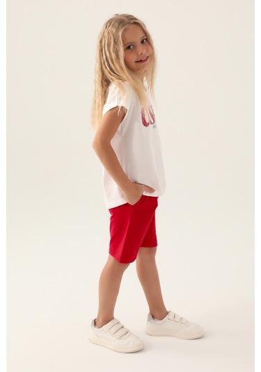 U.s. Polo Assn 1833 Kız Çocuk Bermuda Pijama Takım Kırmızı V2 Krem - Kırmızı