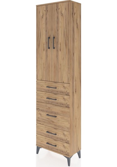 Arges Dolap 2 Raflı 5 Çekmeceli Tek Askılı 60x30x221 Çam-çam Çam
