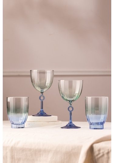 Rakle Elite 4'lü Su Kadehi Seti Mavi 270 Cc Renkli