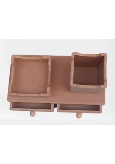 Hobi Dekoratif Kalemlik Set İkili Model Ham Mdf Ahşap Çekmece El Yapımı