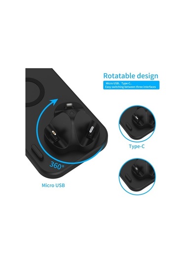 Pazly D6 Type-c Micro Usb 6 Adet Kablosuz Şarj İstasyonu, İphone, Samsung Uyumlu