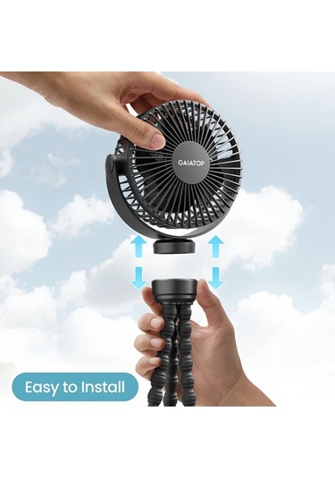 Boatshop1 Gaiatop Mini Taşınabilir Şarj Edilebilir Ahtapot Fan Siyah 3 Ayarlı 360 Dönebilir El Tipi