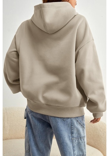 Malıbu Baskılı Oversize Sweatshirt Bej