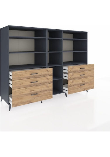 Kronos Dolap 10 Raflı 6 Çekmeceli 220x59x163 Antrasit-antrasit/ç Antrasit-antrasit/çam